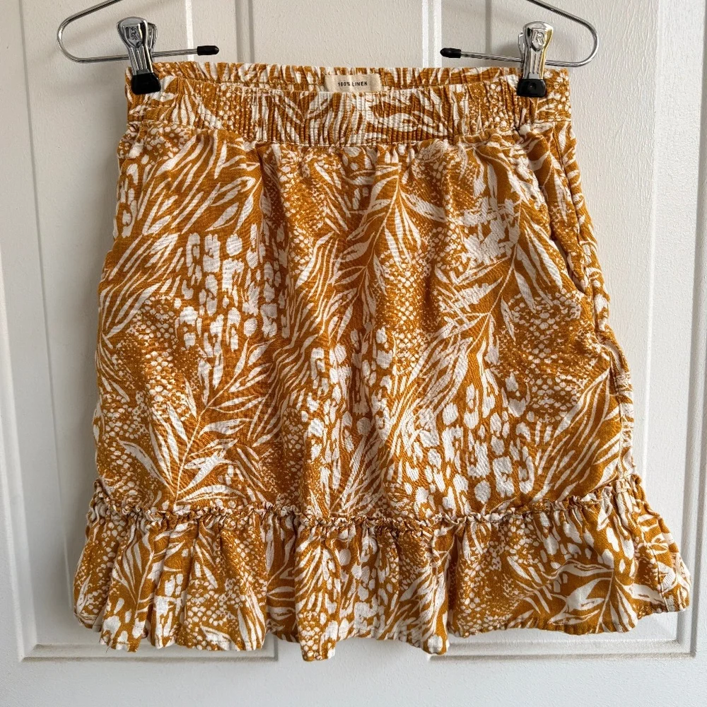 Christian Siriano | Linen Tropical Print Skirt | Size XS